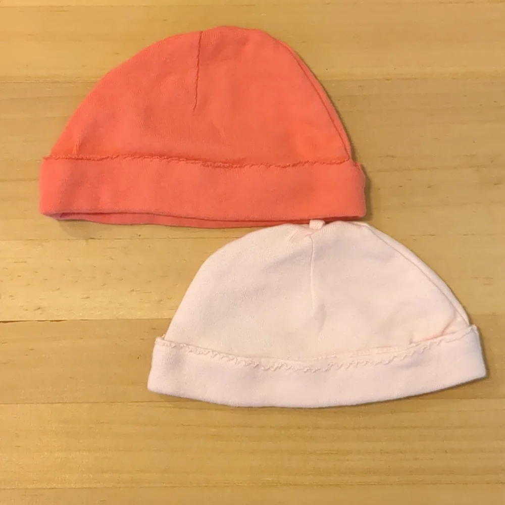 Carter's baby girl hats size 0-3 months light pink and coral color 100% cotton